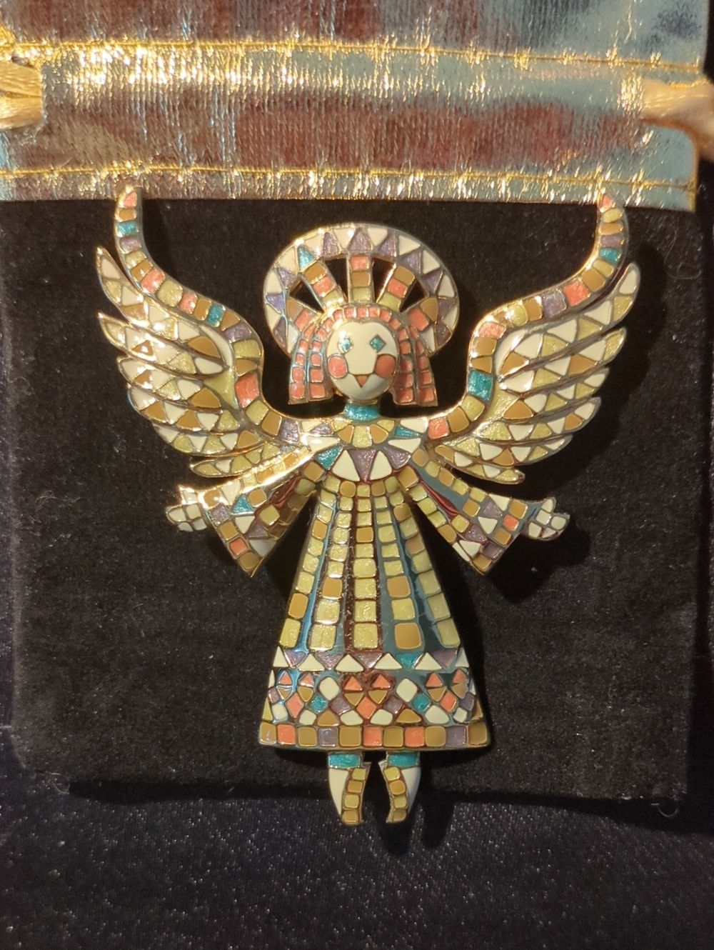 Vintage Bob Mackie Multicolor Mosaic Angel Brooch w/Gold Tone NOW ONLY $100
